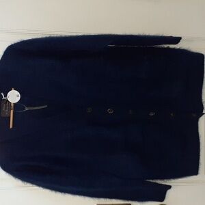NEW J. Crew Spring Street Brushed Cashmere Oversized Cardigan M Navy *FLAWButton